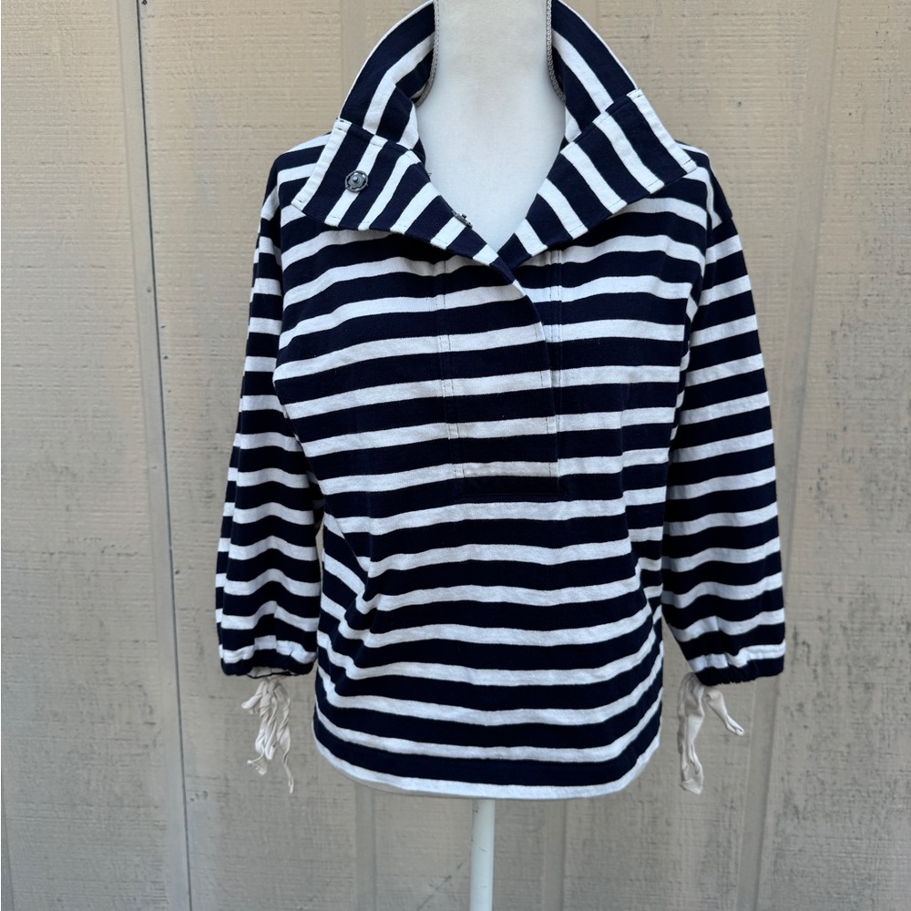 J. Crew Navy and White Striped Hooded Pullover